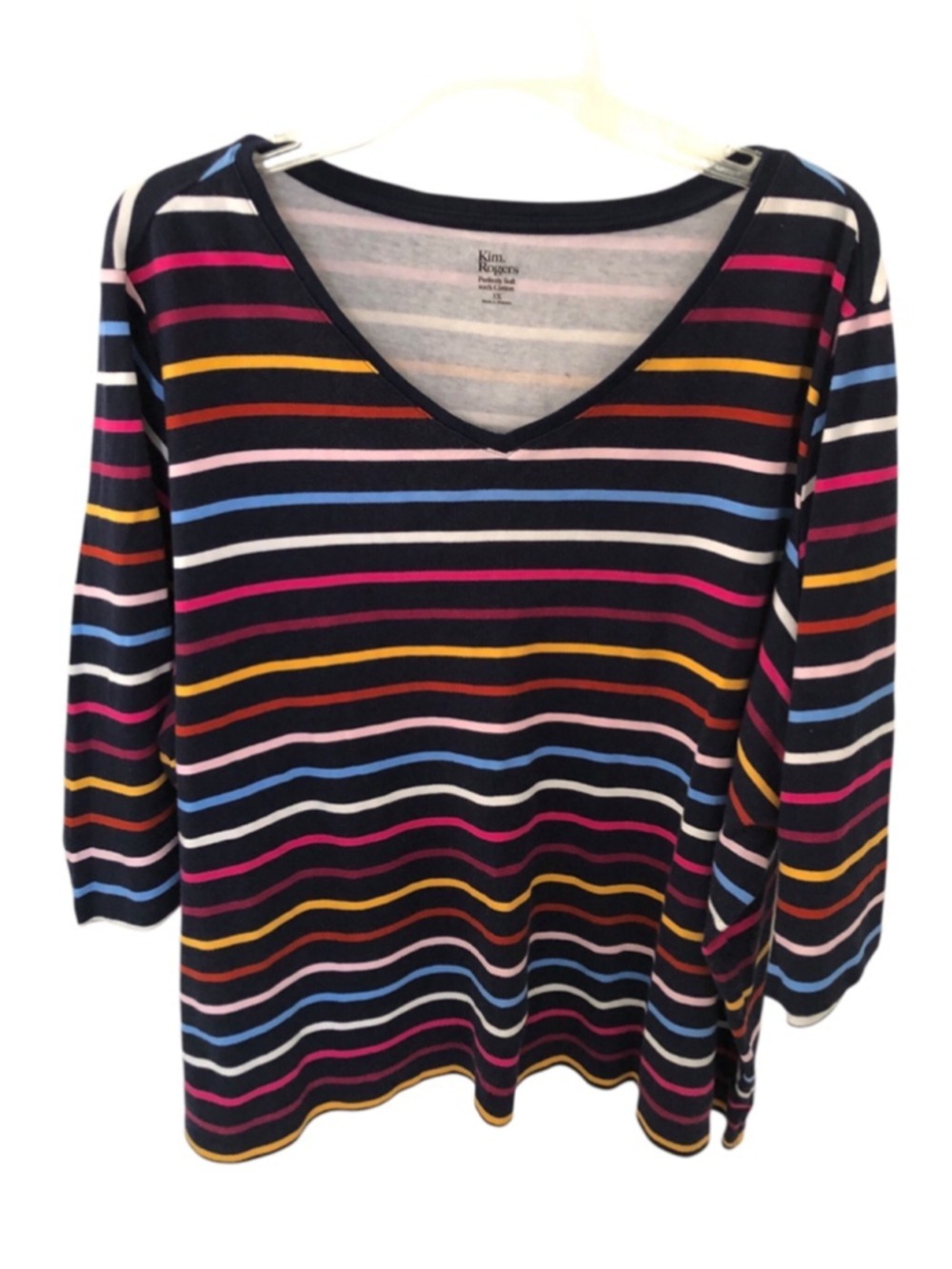 Kim Rogers Soft Cozy Cotton Striped Top Size 3X 3/4 Sleeves